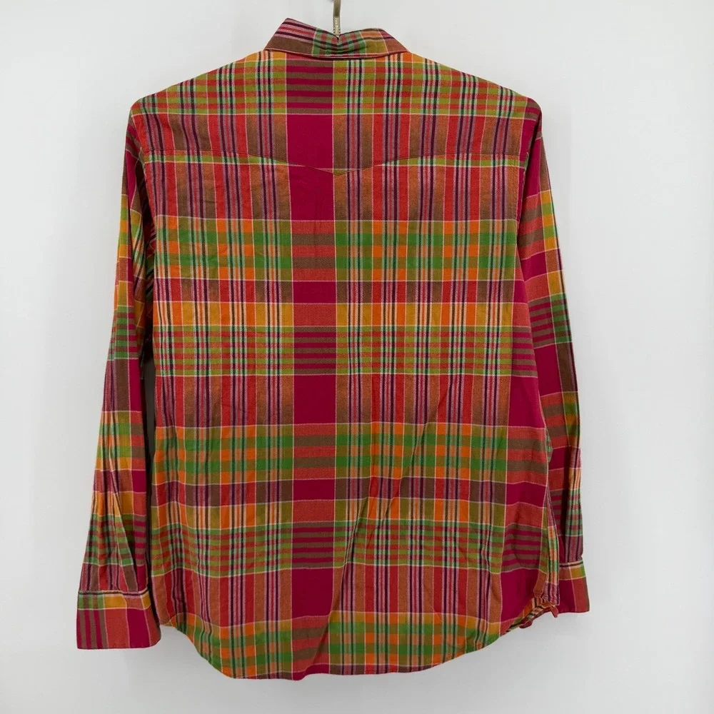 Polo Ralph Lauren Mens Large Plaid Western Shirt Pearl Snap Cotton Multi Color